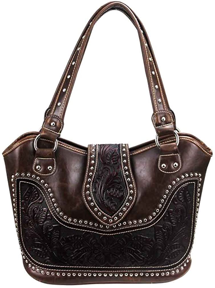 Price:$59.90 Montana West Concealed Carry Purse Tooled Leather Handbag Western Purse Coffee  Handbags   