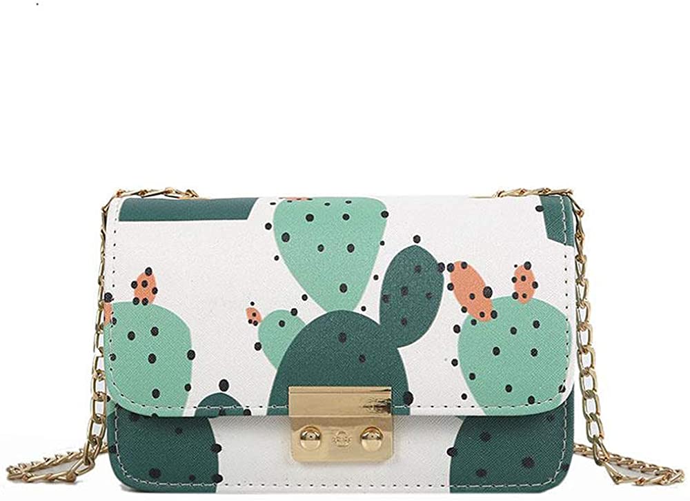 Price:$26.99 YSMYWM Women Fashion Cactus Printing Shoulder Bag Chain Handbag Crossbody Bag Messenger Bag, White, Large  Handbags   