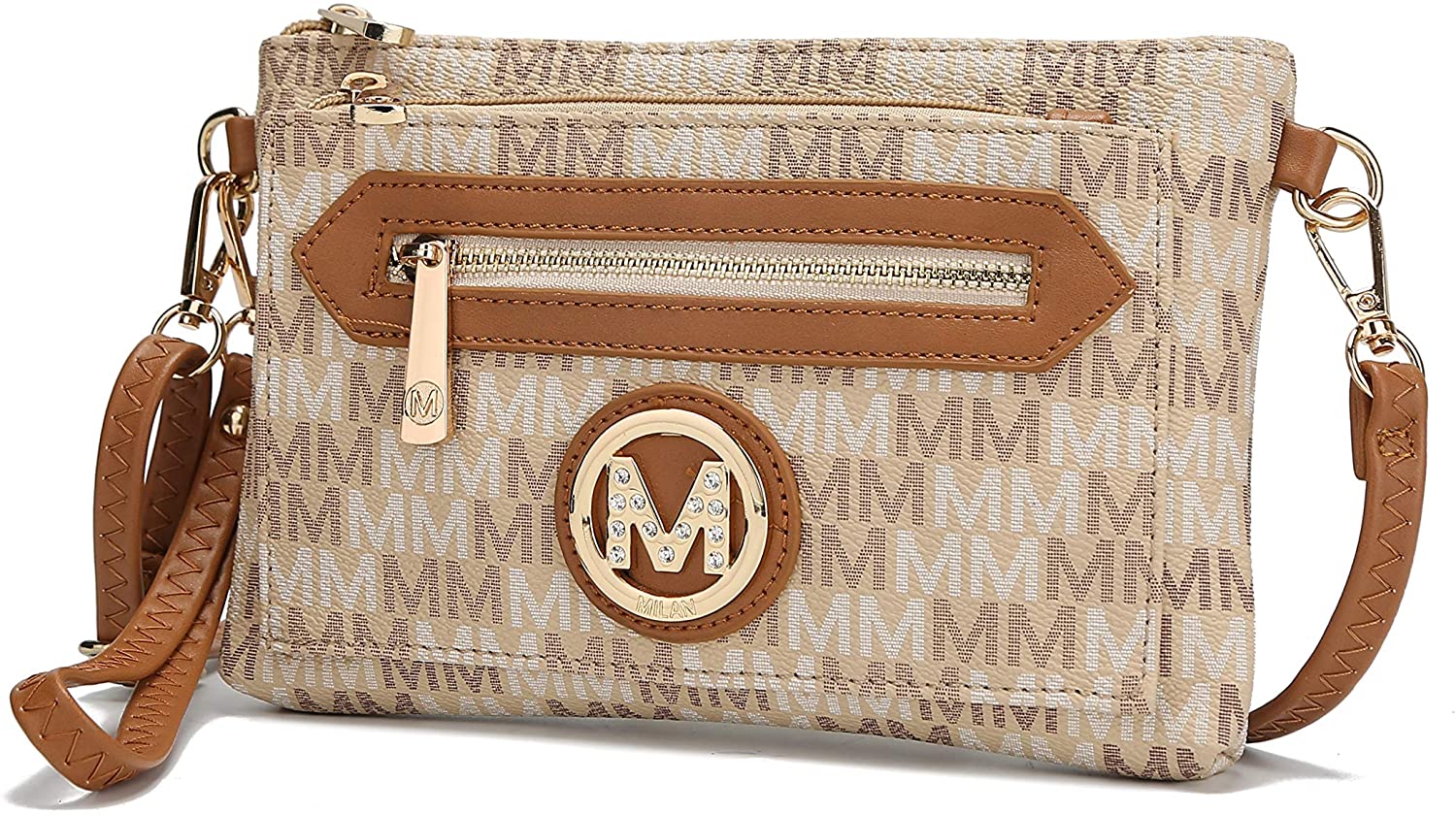 Price:$21.99 MKF Crossbody Bag for Women, Wristlet Strap – PU Leather Shoulder Handbag – Small Pocketbook Messenger Purse Beige  Handbags   