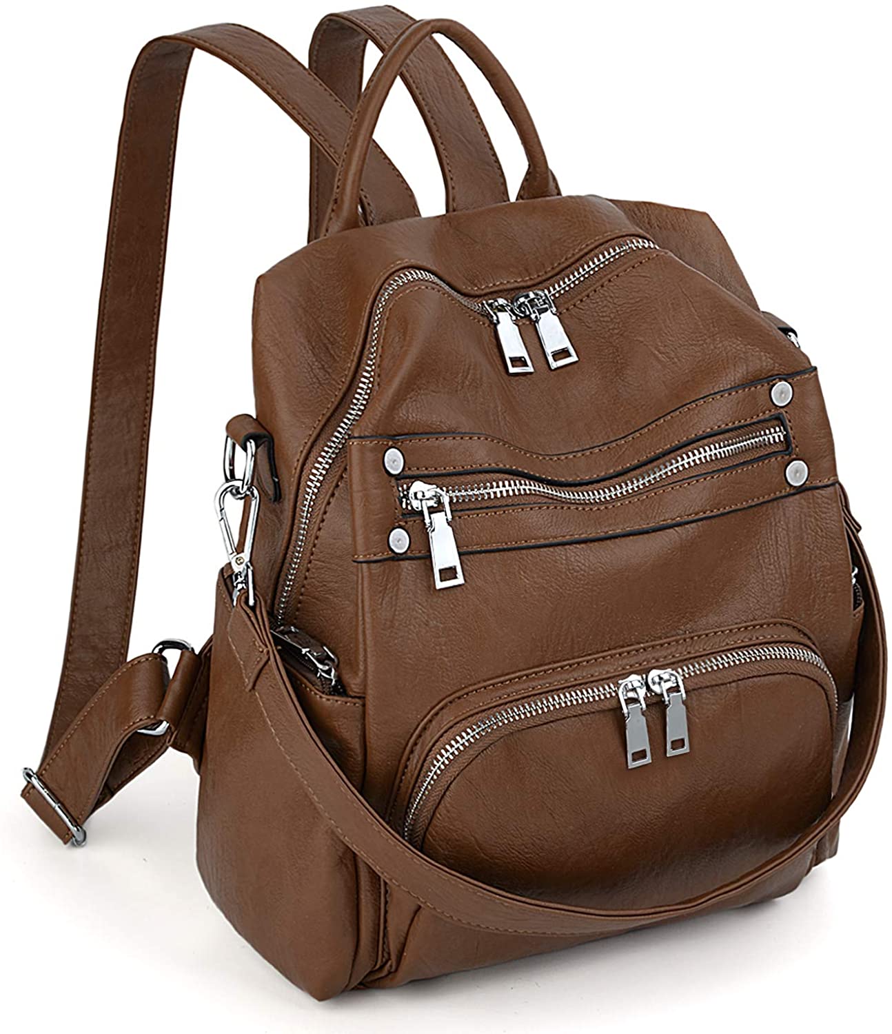Price:$32.99    Women Backpack Purse Convertible PU Leather Ladies Rivet Studded Rucksack School Shoulder Bag for Brown UTO  Clothing