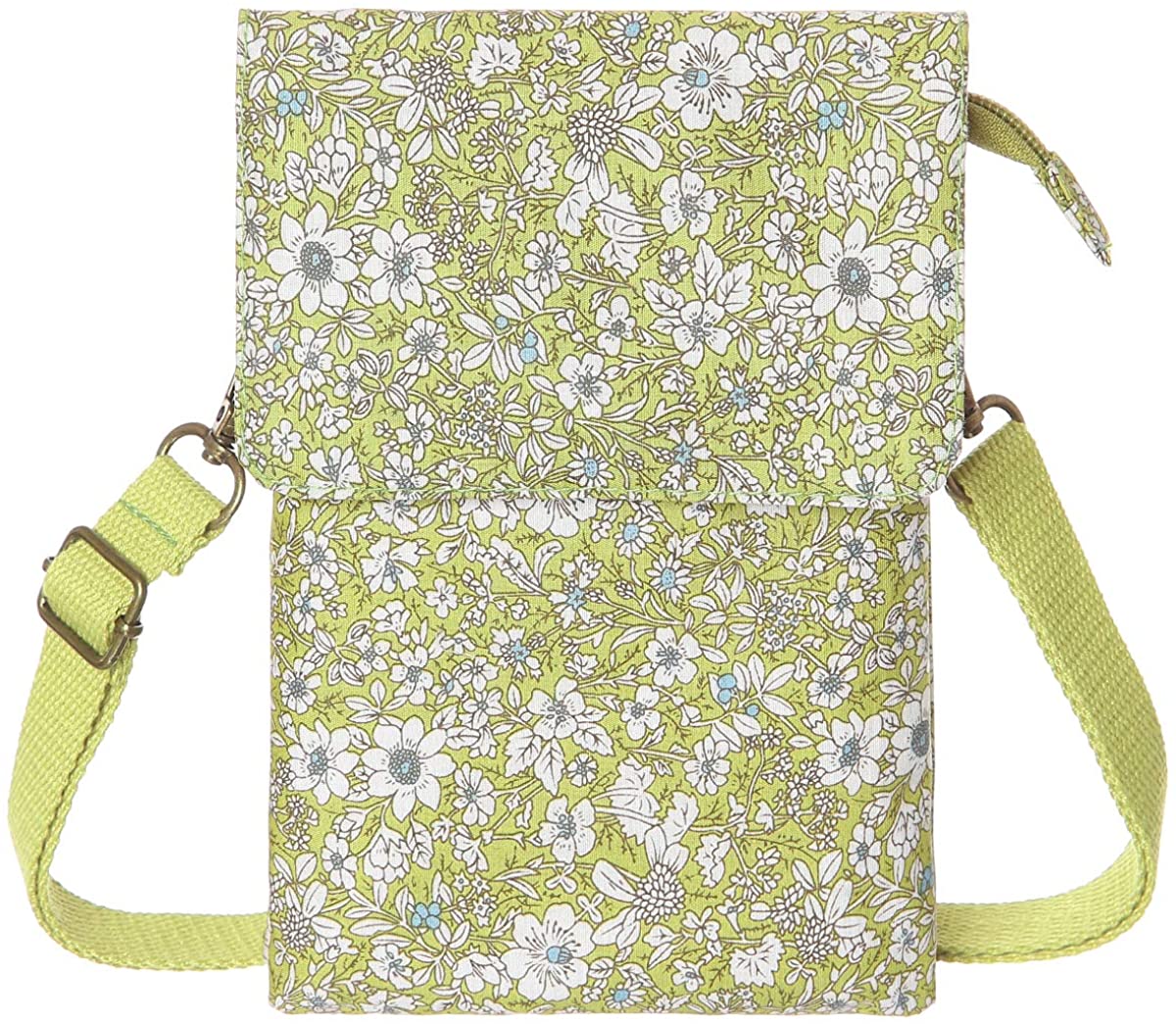 Price:$13.99 AOCINA Women Small Crossbody Shoulder Bag Canvas Mini Cellphone Purse Pouch For Girls (Green/flower)  Handbags   