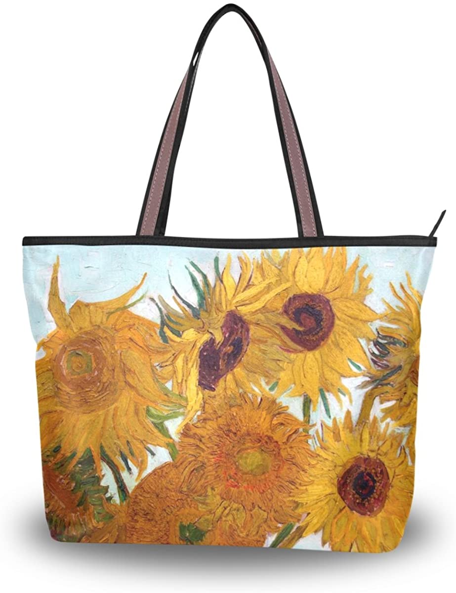 Price:$27.49    JSTEL Women Large Tote Top Handle Shoulder Bags Van Gogh Sunflower Patern Ladies Handbag  Clothing