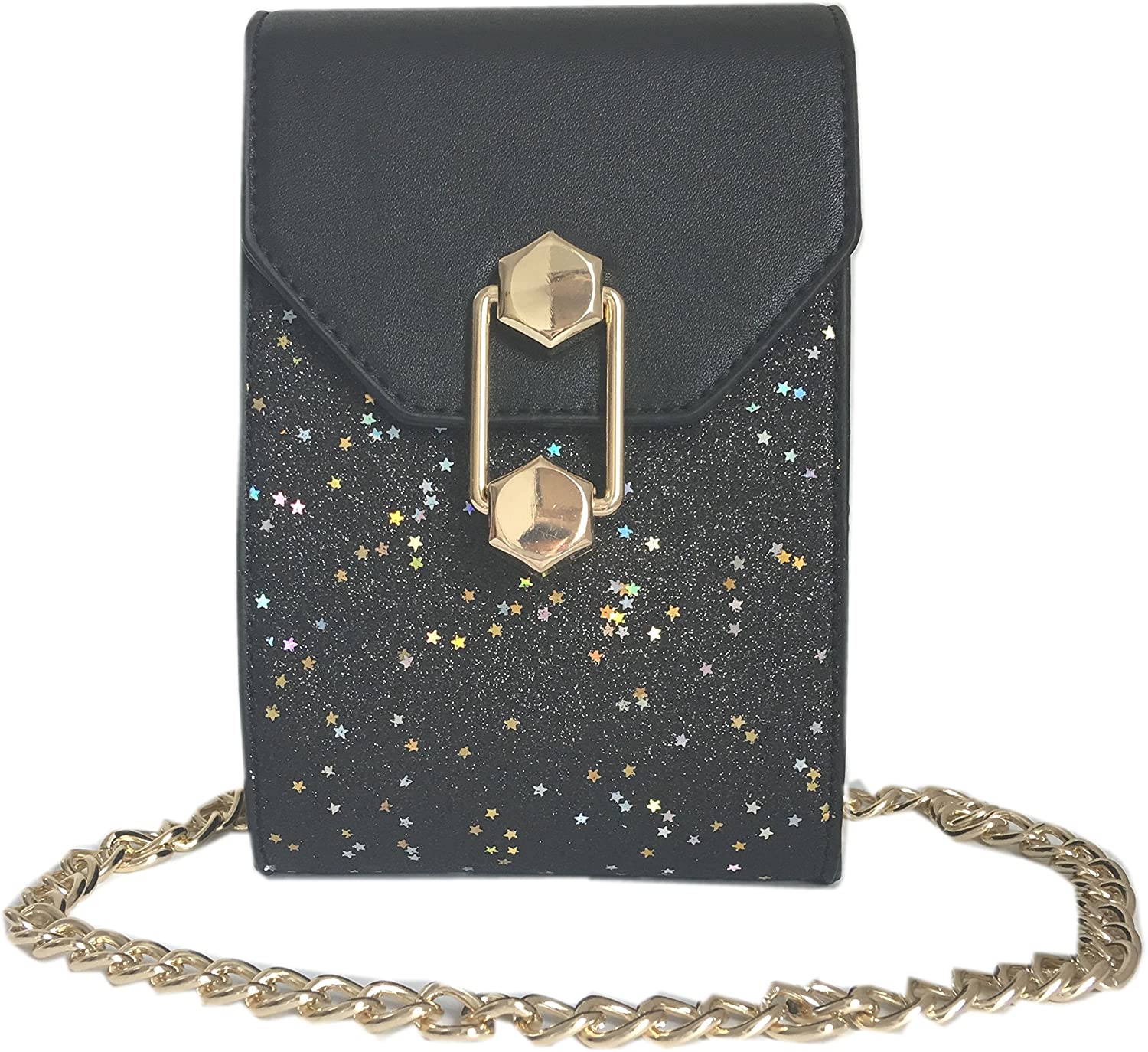 Price:$12.99 Crossbody Handbag for Women Girls PU Leather Shoulder Bag with Turn-lock Closure/Metal Chain Strap (Black)  Handbags   