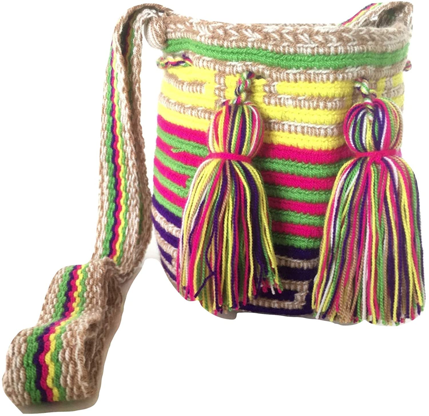 Price:$29.99 Wayuu Cute Crossbody Bags for Women Tribal Shoulder Crochet Handwoven Mochila SMALL (leechi)  Handbags   
