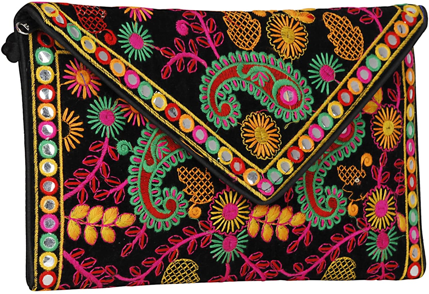 Price:$12.99 Latest Designed Sling Bag, Foldover Clutch, Hand Bag, Banjara Bag, Shoulder Bag & Cross Body Bag for Women & Girls (Black & Multi)  Handbags   