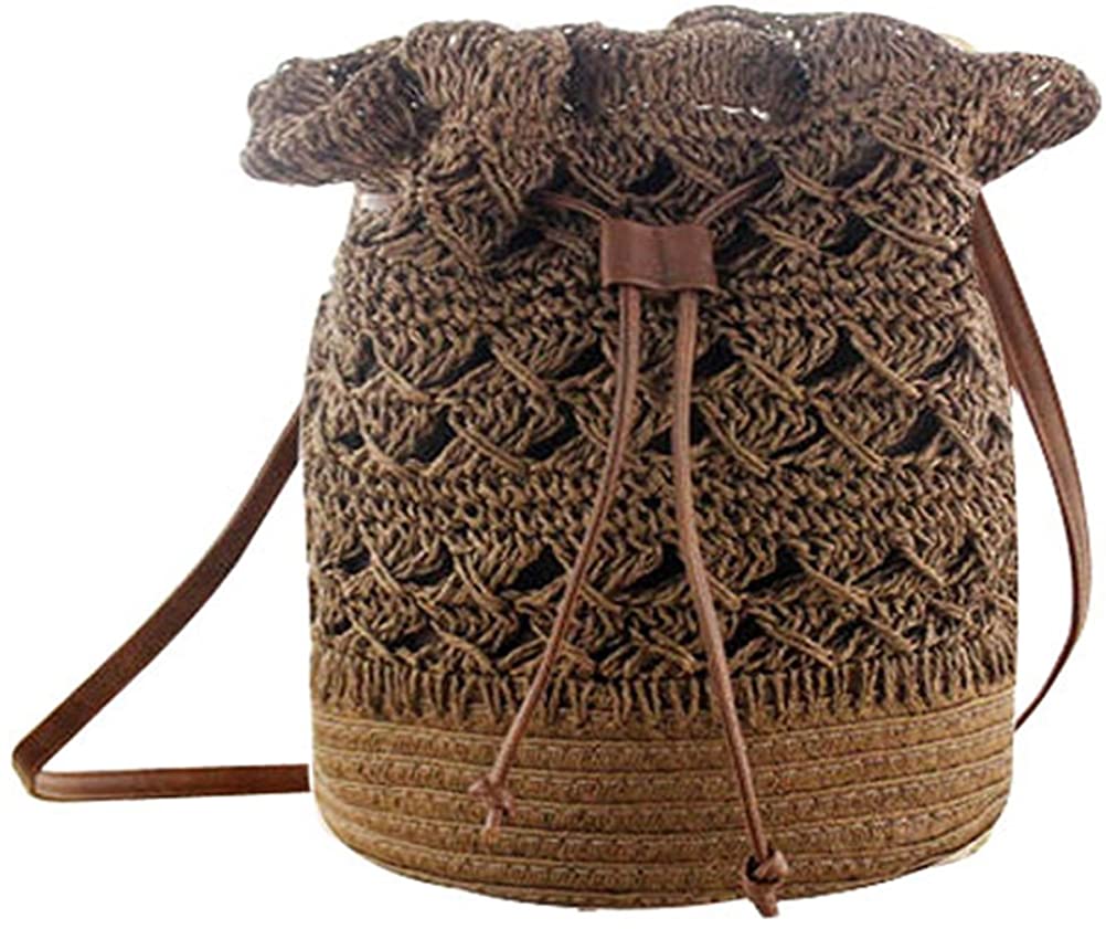 Price:$19.97    Abuyall Women Straw Bucket Bag Hobo Shoulder Handbag Drawstring Beach Tote Bag I  Clothing