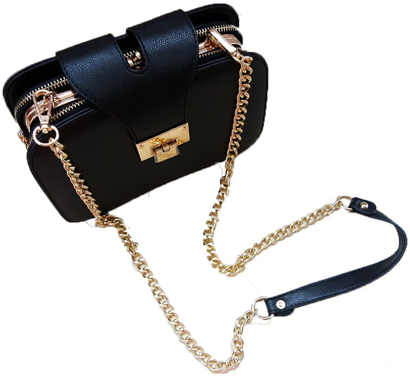 Price:$26.99 Montmo New Women's PU Leather Cross-body Chain Purse Shoulder Bags (Black)  Handbags   