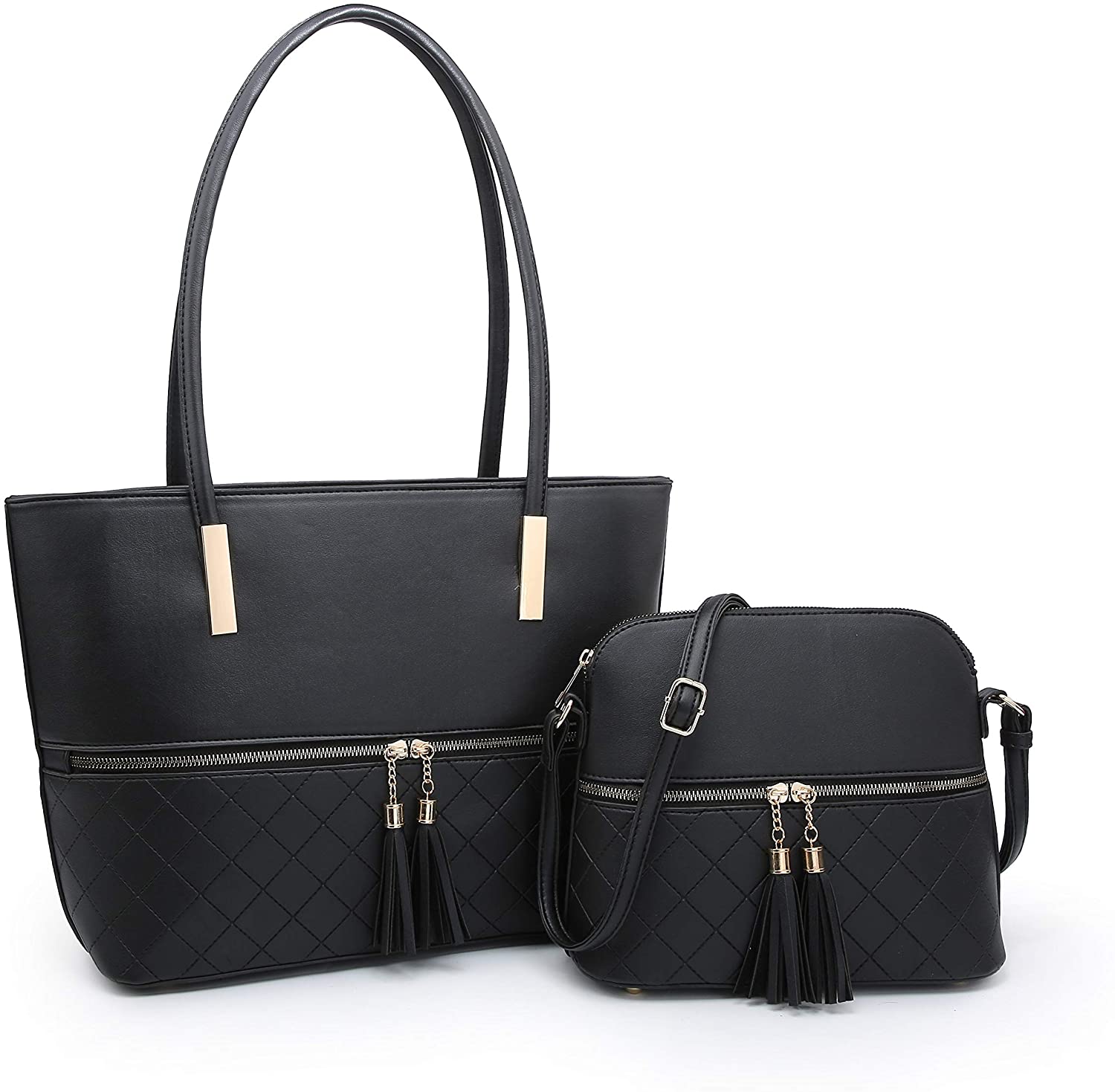 Price:$23.99    XB Handbags Women's Tote Shoulder Bag And Crossbody Purse Set (Black-Black)  Clothing