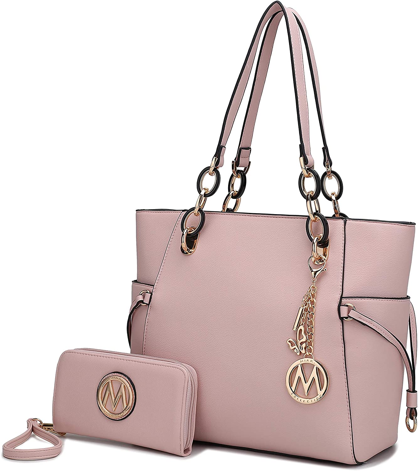 Price:$41.99    MKF 2-PC Set Tote Satchel Bag for Women & Wristlet Wallet Purse  PU Leather Handbag Pocketbook, Shoulder Strap Blush  Clothing