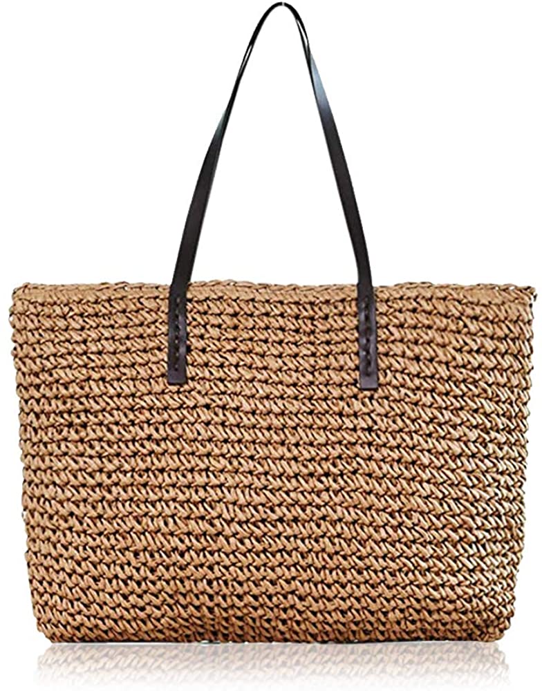 Price:$20.95    Beyuched Beach Bags For Women Woven Tote Large Handmade Weaving Shoulder Summer Straw Handbag (Brown)  Clothing