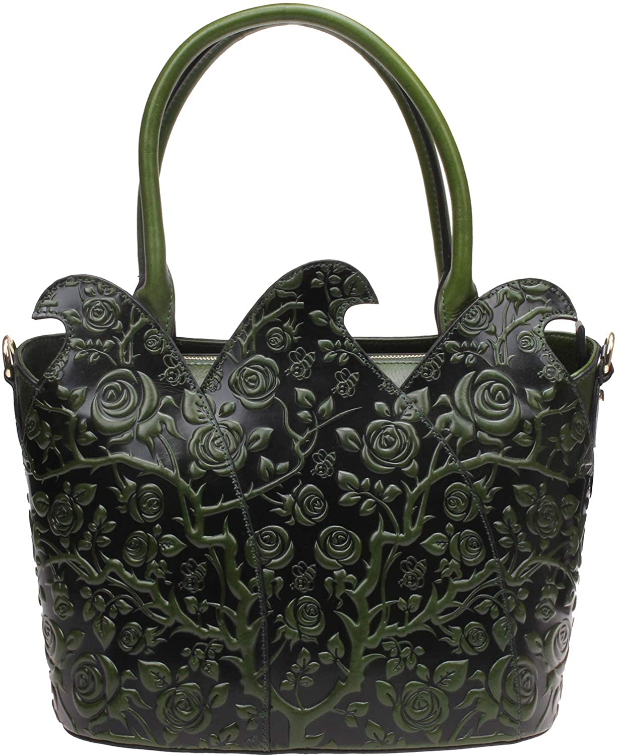 Price:$79.99    Iblue Genuine Leather Womens Tote Top Handle Handbags Shoulder Bag Green,W353 (L, green-rose)  Clothing