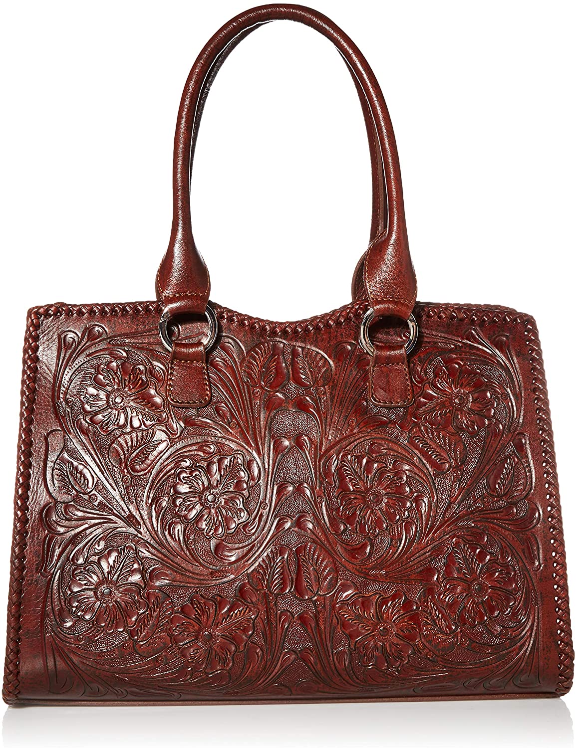Price:$225.00    Mauzari Carlotta Women's Large Tooled Leather Shoulder Bag Tote (Parota)  Clothing