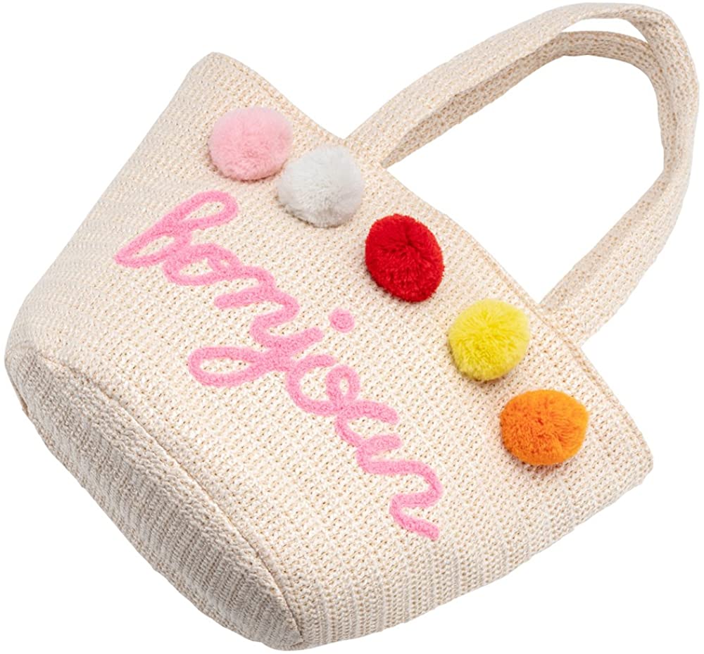 Price:$15.99 Women's Sea Beach Handbag Soft Straw Knitted Shoulder Bags with Pom Poms  Handbags   