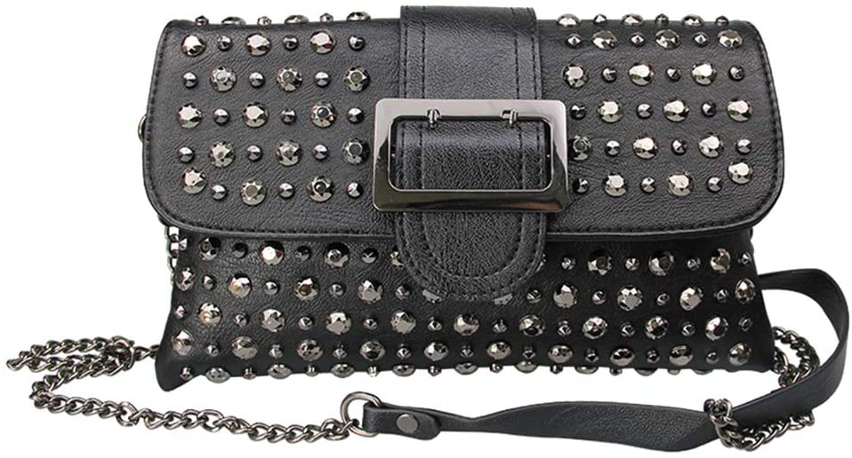 Price:$11.99    COOBA Women PU Leather Wallet Clutch Round Rivet Chain Shoulder Strap Handbag Ladies Messenger Crossbody Bag Satchel Purse  Clothing