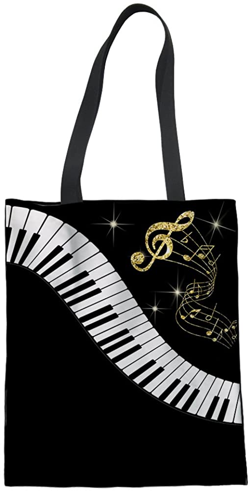 Price:$8.99    HUGS IDEA Piano Keyboard Shoulder Bag Travel Cotton Tote Bag Fashion College Handbag for Teen Girl  Clothing