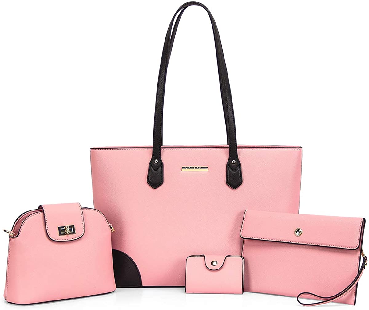 Price:$38.99    CHANRS KEATN Handbags for Women Fashion Tote Shoulder Bags Top Satchel Purses 4pcs Handbag Set (Pink&Black)  Clothing