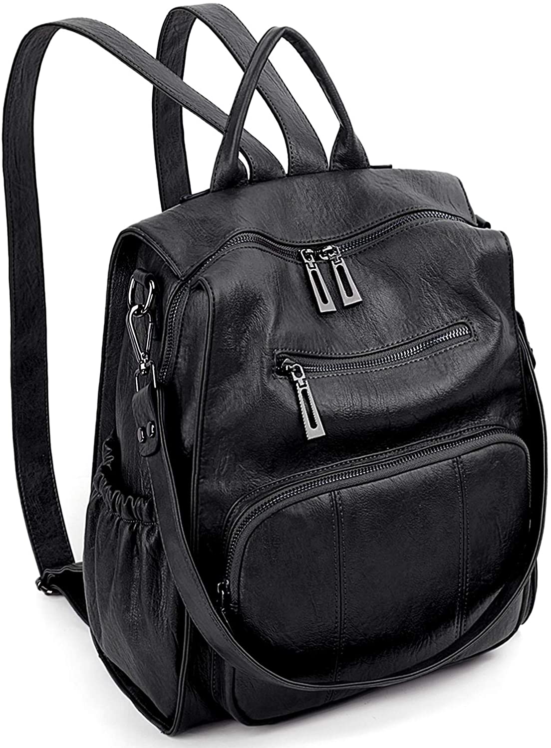 Price:$34.99    Women Backpack Purse UTO PU Leather Ladies Rucksack Convertible Single Shoulder Tote Bag B Black  Clothing