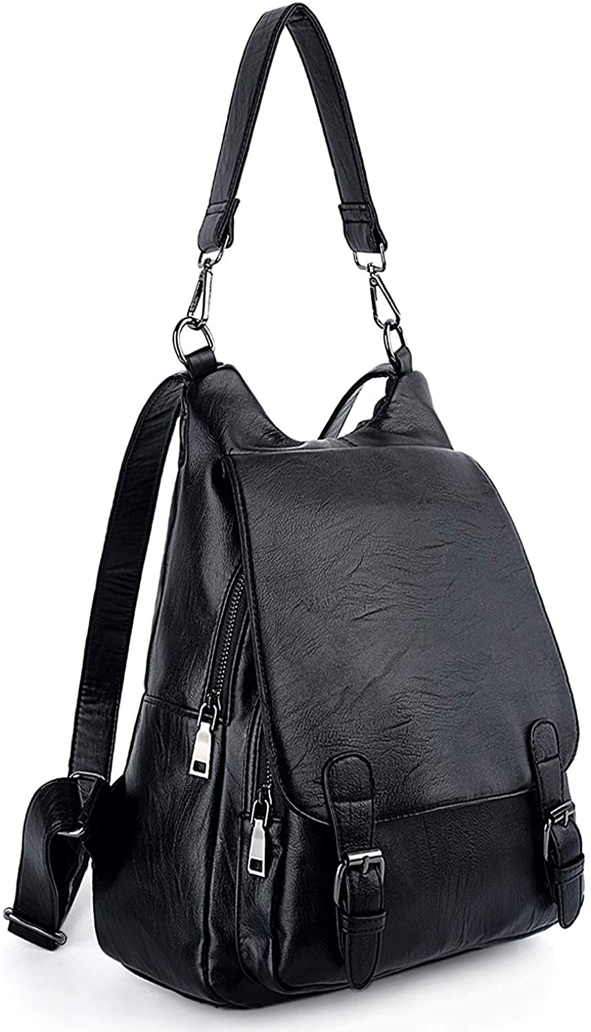 Price:$32.99    UTO Women Backpack Purse PU Washed Leather Large Capacity Security Ladies Rucksack Shoulder Bag Black  Clothing