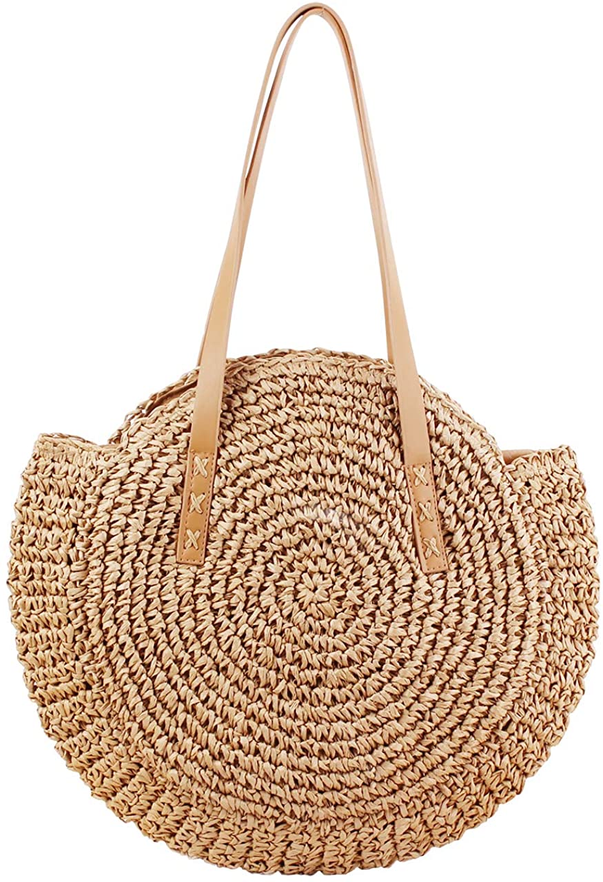 Price:$23.99    CHIC DIARY Women Straw Shoulder Bag Summer Beach Large Tote Bag Handmade Woven Handbag (#02-Khaki)  Clothing