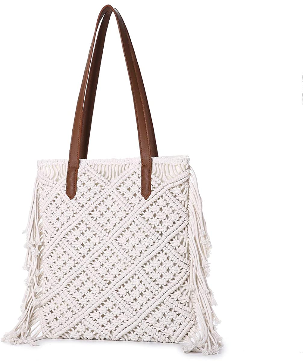 Price:$25.99    Straw Beach Bags Tote Tassels Bag, Kadell Leisure Hobo Summer Handwoven Shoulder Bags Handmade Large Purse PU Leather Handle  Clothing