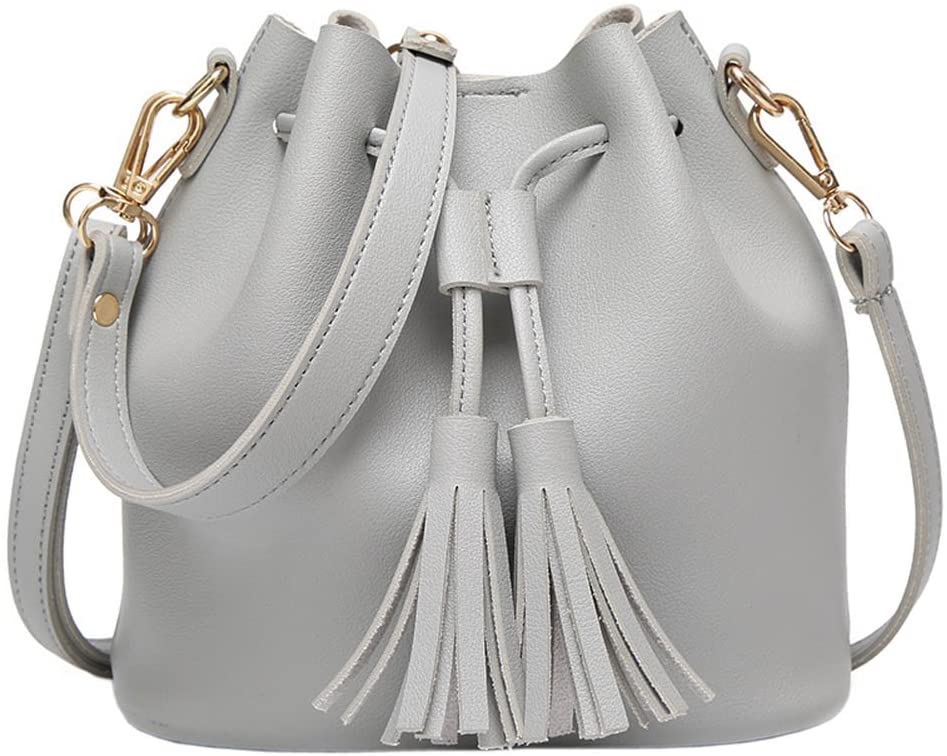 Price:$18.99    Womens Crossbody Bag Grils Fashion PU Leather Tassel Small Travel Purse Shoulder Tote Handbag Grey  Clothing