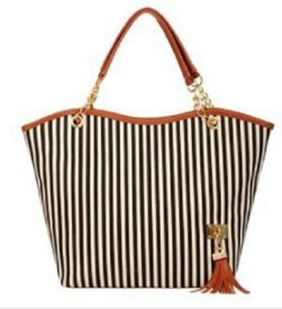 Price:$10.23    Hotportgift Fashion Stripe Design Women Street Snap Candid Tote Single Shoulder Canvas Bag Handbag (blue) by HPG  Clothing