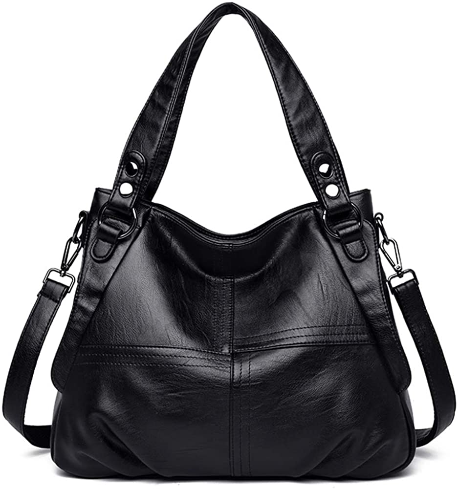 Price:$32.99    Hobo Tote Bags for Women Large Leather Shoulder Bag with Zipper Closure for Travel Black  Clothing