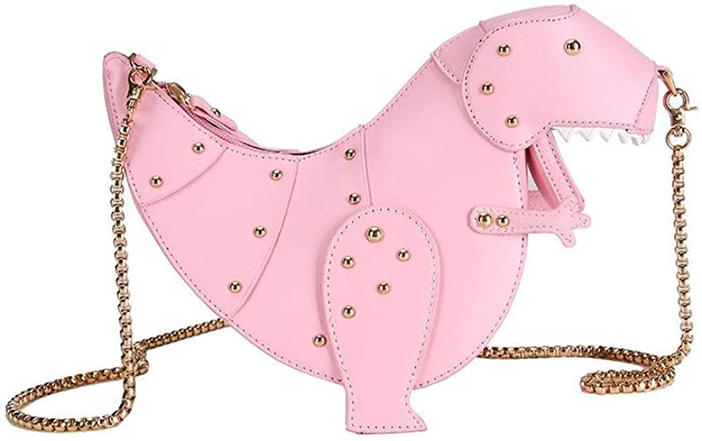 Price:$23.88 Women Messenger Bags Dinosaur Shape PU Leather Rivet Chain Crossbody Shoulder Bag Girl Mini Clutch Purse, Pink, 9.4  Handbags   