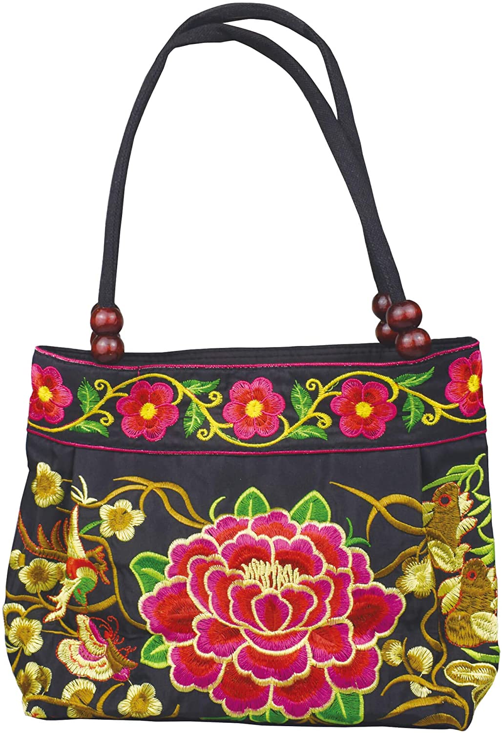 Price:$12.49    Women's Totes Bags Boho Travel Beach Bag Vintage Shoulder bags Double Sides Embroidery Red Peony Floral  Clothing