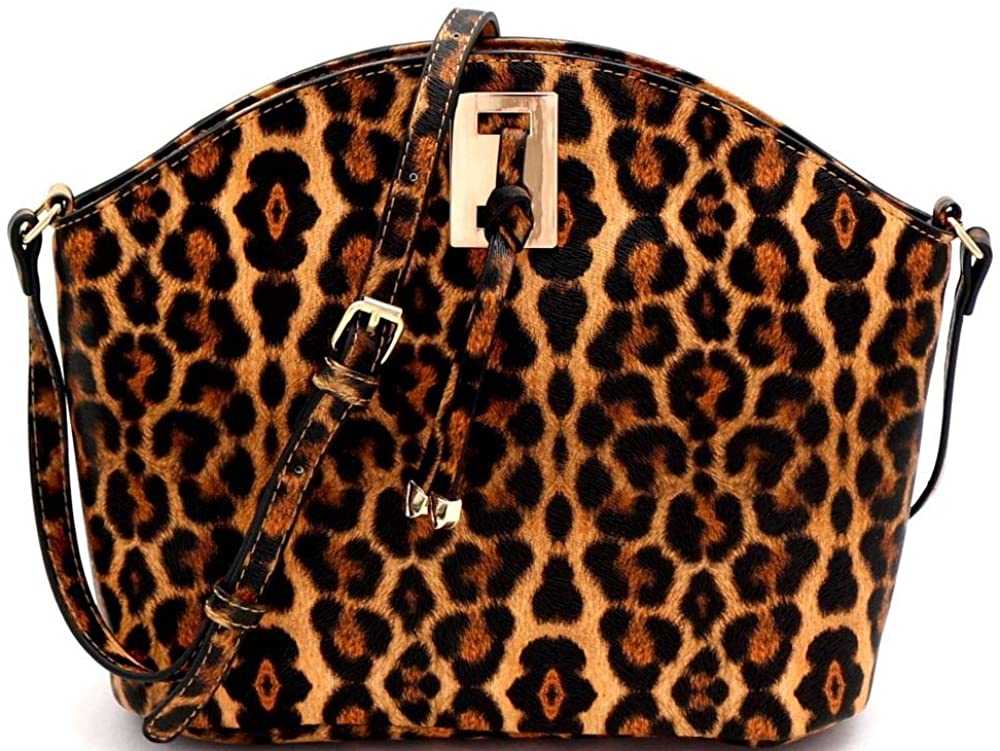 Price:$24.97 Knot Detail Large Leopard Classy Vegan Leather Dome Crossbody Shoulder Bag Purse  Handbags   