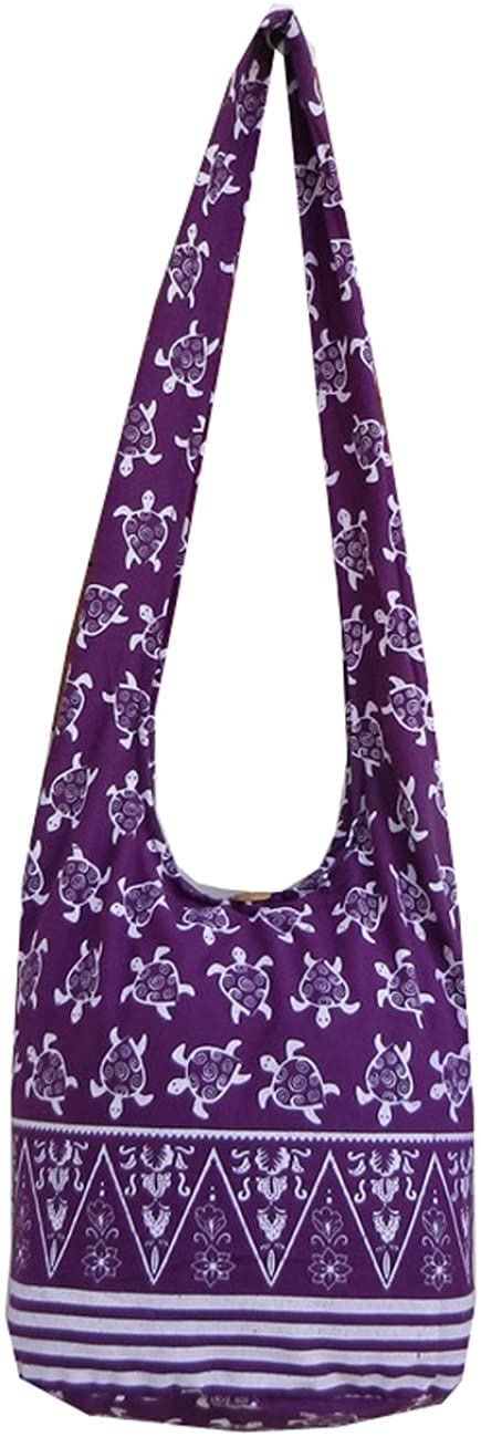 Price:$17.99    BTP! Turtle Sling Crossbody Shoulder Bag Purse Hippie Hobo Thai Cotton Gypsy Bohemian Large (Purple OW9)  Clothing