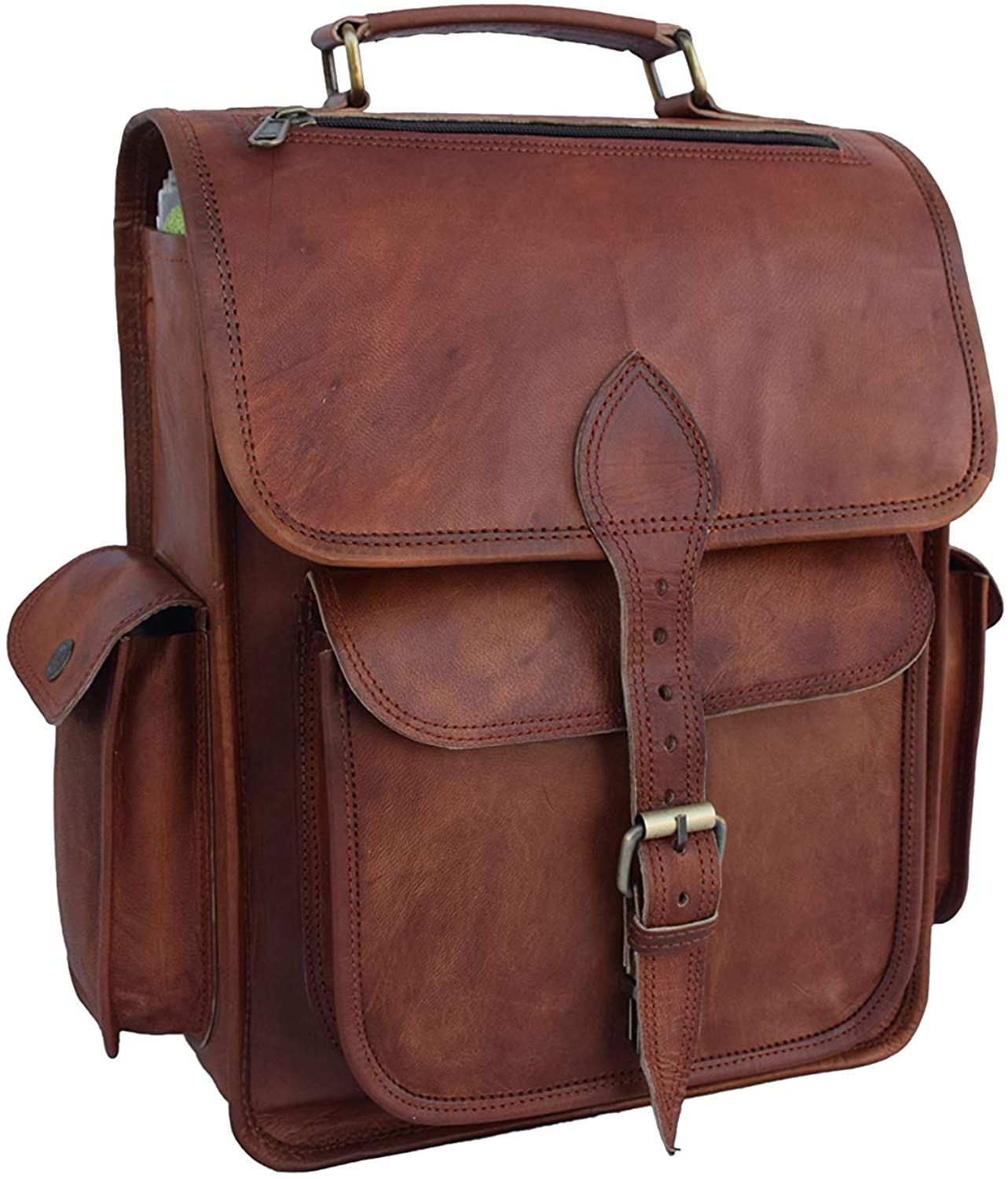 Price:$49.99    Vintage Leather Backpack Shoulder Bag Fits A4 Docs / 12.9 Inch iPad Pro, Rucksack Travel Handbag  Clothing