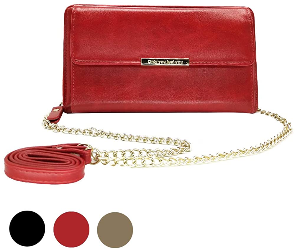 Price:$17.99 Clutch Purse Gift for Women Phone Wallets with Zipper Lady Leather Crossbody Bag with Shoulder Chain Strap (Red)  Handbags   