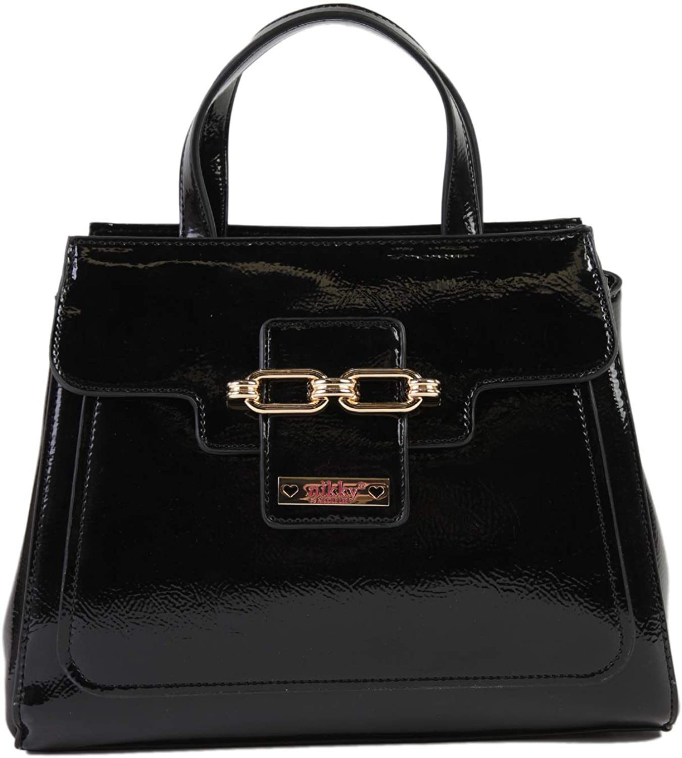Price:$24.87    Nikky Women's Top Handle Black Glossy Satchel Bag, Detachable Shoulder Strap, One Size  Clothing