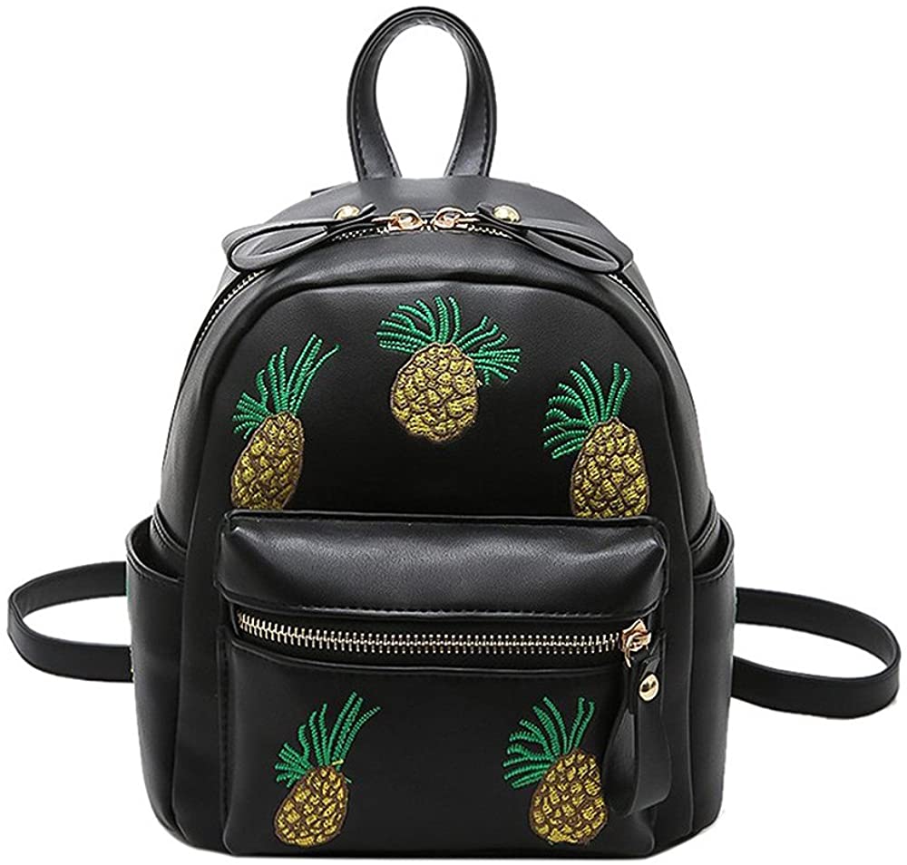 Price:$27.99    YSMYWM Womens PU Leather Embroidery Pineapple Backpack School Satchel Shoulder Bag, Black, Large  Clothing
