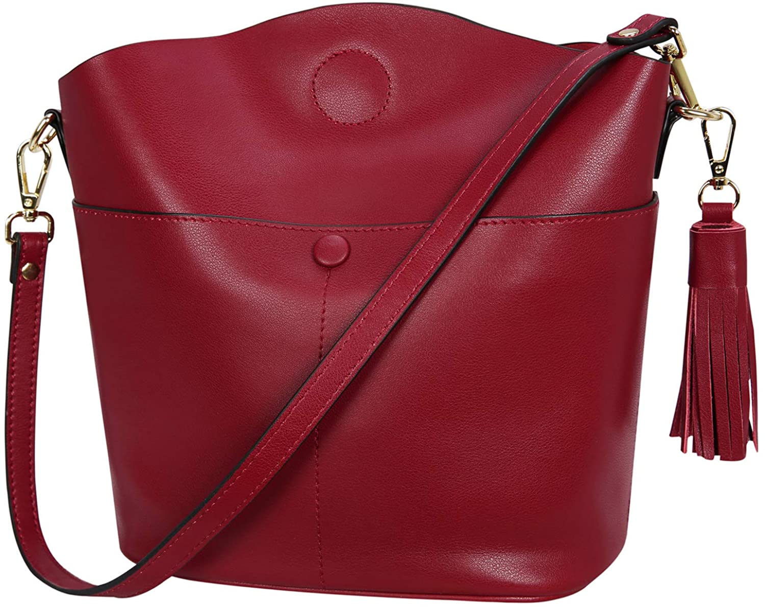 Price:$49.90    Heshe Womens Leather Crossbody Bag Shoulder Handbags Designer Bucket Purses (Wine)  Clothing