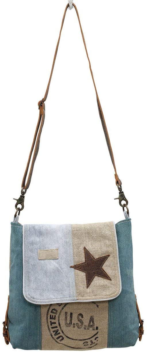 Price:$39.20    Myra Bags Sky Star Upcycled Denim Shoulder Bag M-0767  Clothing