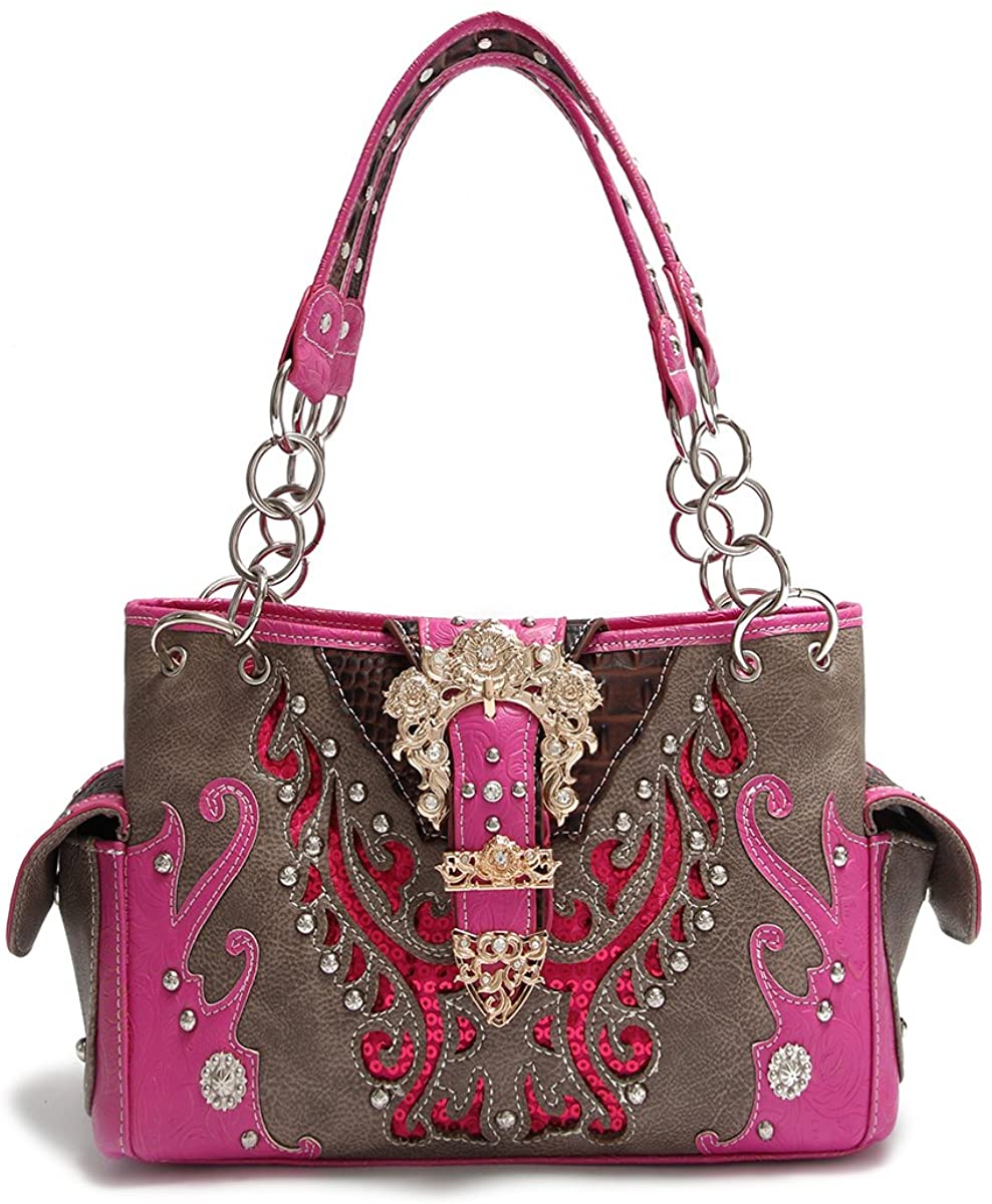 Price:$37.99    Western Handbag Gold Buckle Concealed Carry Satchel Shoulder Bag  Clothing
