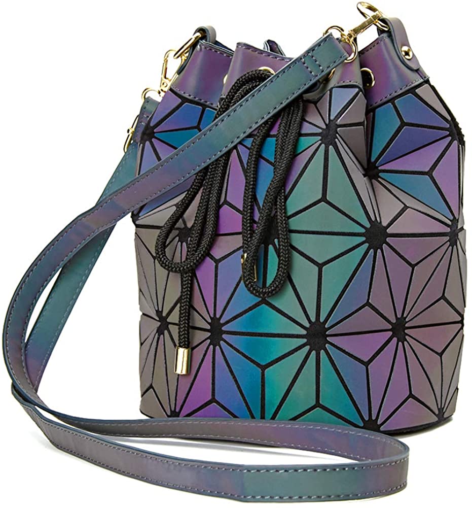 Price:$27.99    Geometric Bag Changeable shape Luminous Purses Top Handle Satchel Shoulder Large Handbags Leather Rainbow Holographic Bag (bag-3)  Clothing