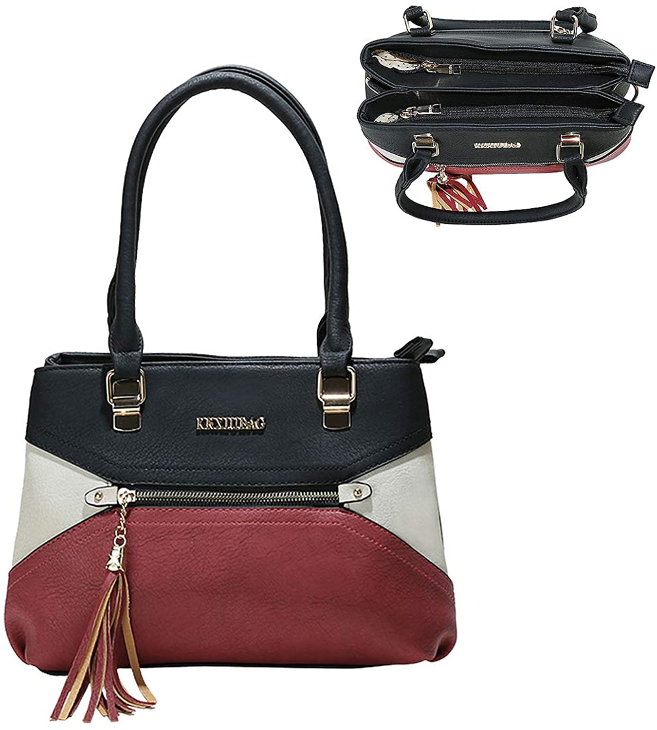 Price:$34.99    KKXIU Purses and Handbags For Women Medium Satchel Pu Leather Pockets Zipper Tassel Color Fashion Shoulder Bags (Black)  Clothing