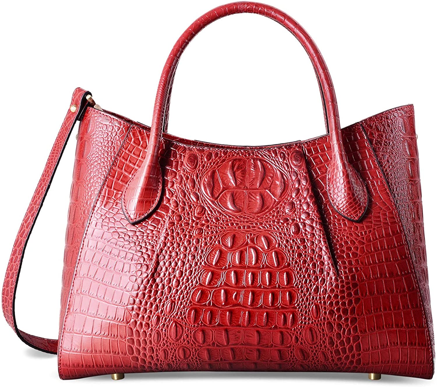 Price:$168.60    PIFUREN Womens Handbags Crocodile Leather Top Handle Satchel Bags for Ladies Large Shoulder Purses(CD69678PJS Red)  Clothing