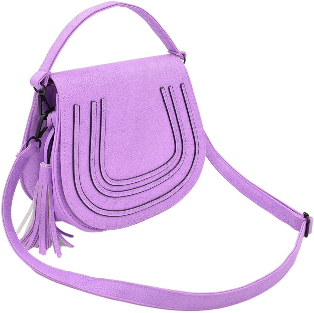 Price:$11.99 Premium Textured PU Leather Flap Saddle Crossbody Shoulder Bag, Purple  Handbags   
