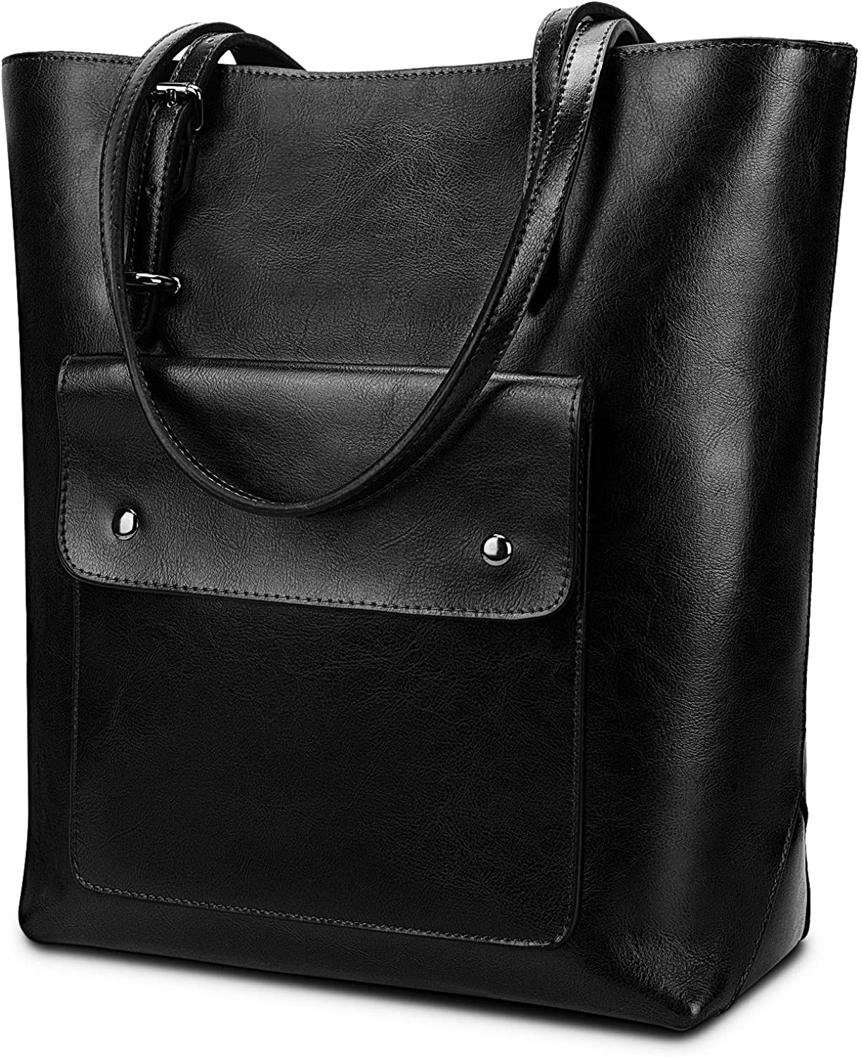 Price:$59.99    YALUXE Women's Front Pocket Vintage Style Soft Leather Work Tote Large Shoulder Bag Black  Clothing