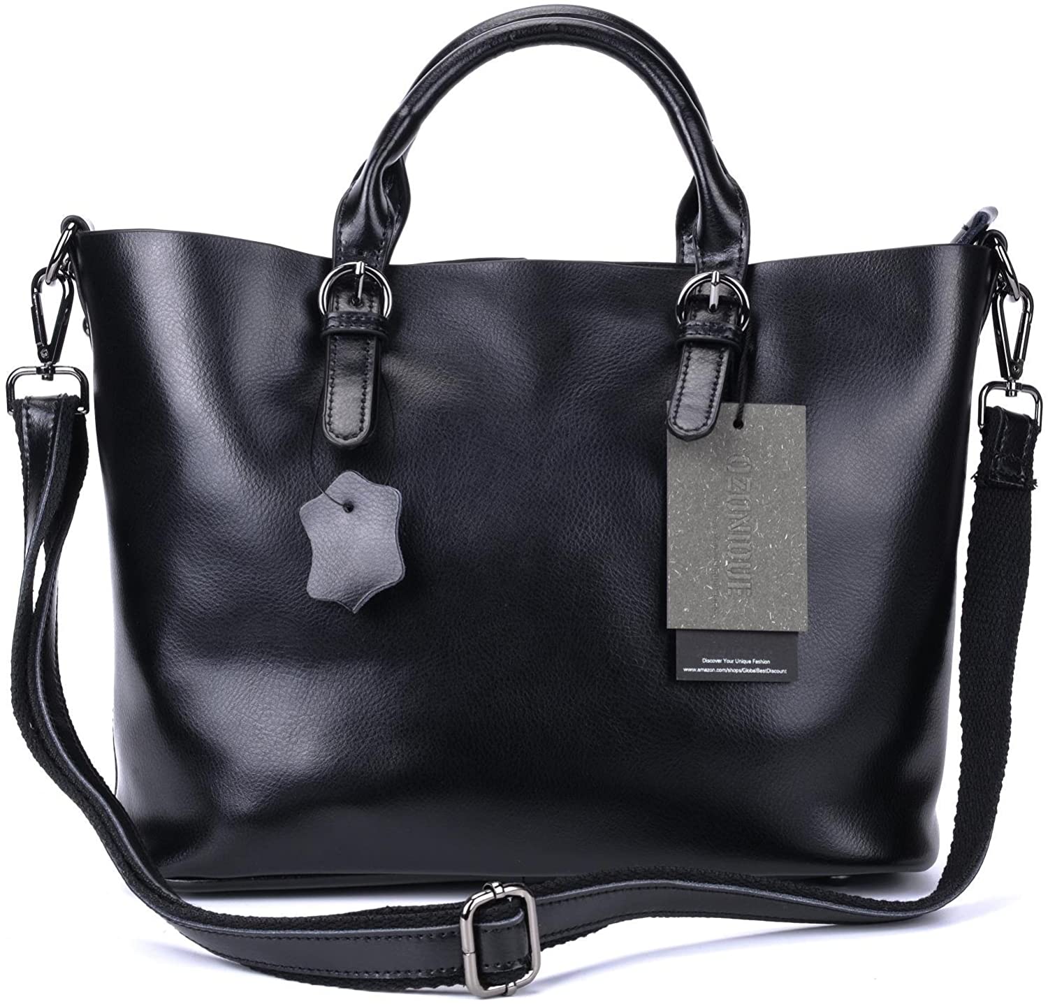 Price:$59.99 QZUnique Women's Portable Soft Genuine Leather Shoulder Bag Fashion Small Tote Handbag Black  Handbags   