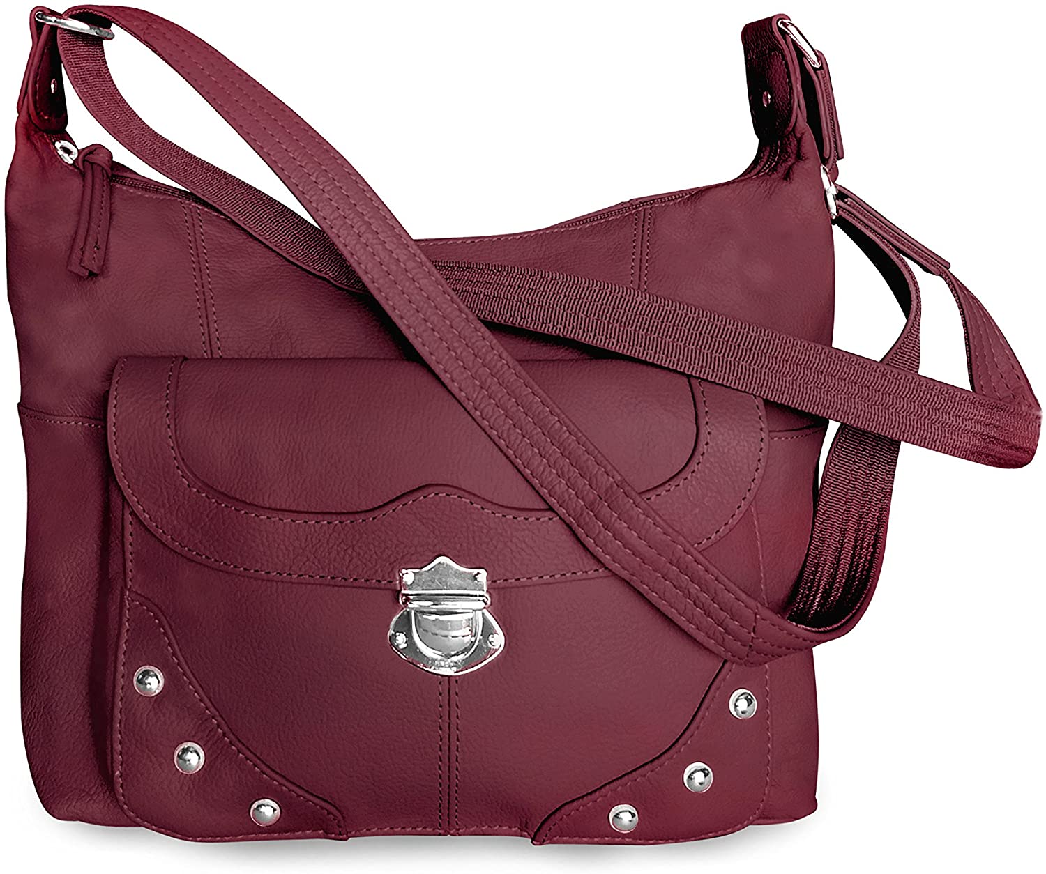 Price:$61.98 Roma Leathers Studded Concealment Purse - Premium Cowhide Leather - Wine - Dual Gun Entry - Designed in U.S.A.  Handbags   