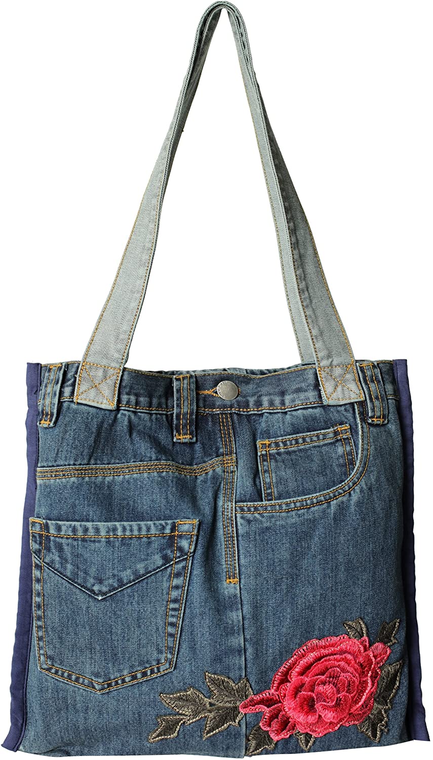 Price:$21.99 ASK 4 JEANS Denim Jeans Purse Shoulder Hand bags For Women - Flower Sew On Patch Bird Trim(Vintage-1)  Handbags   