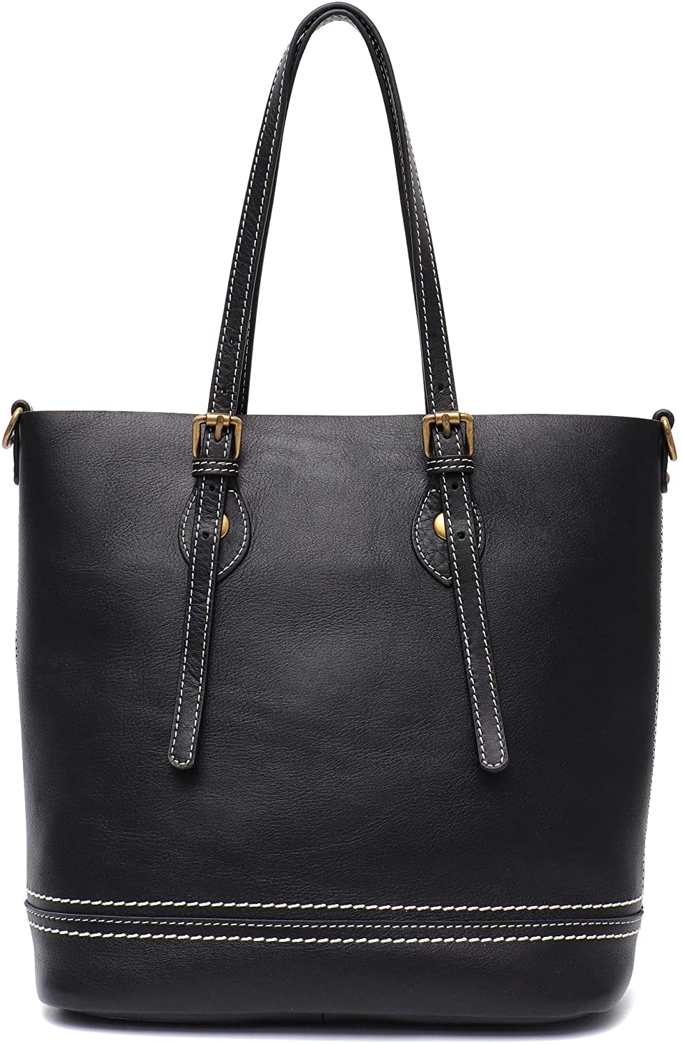 Price:$126.60    Genuine Leather Women's Shoulder Bag STEPHIECATH Large Casual Soft Real Leather Skin Tote Vintage Snap Basket Carry Bag (BLACK)  Clothing