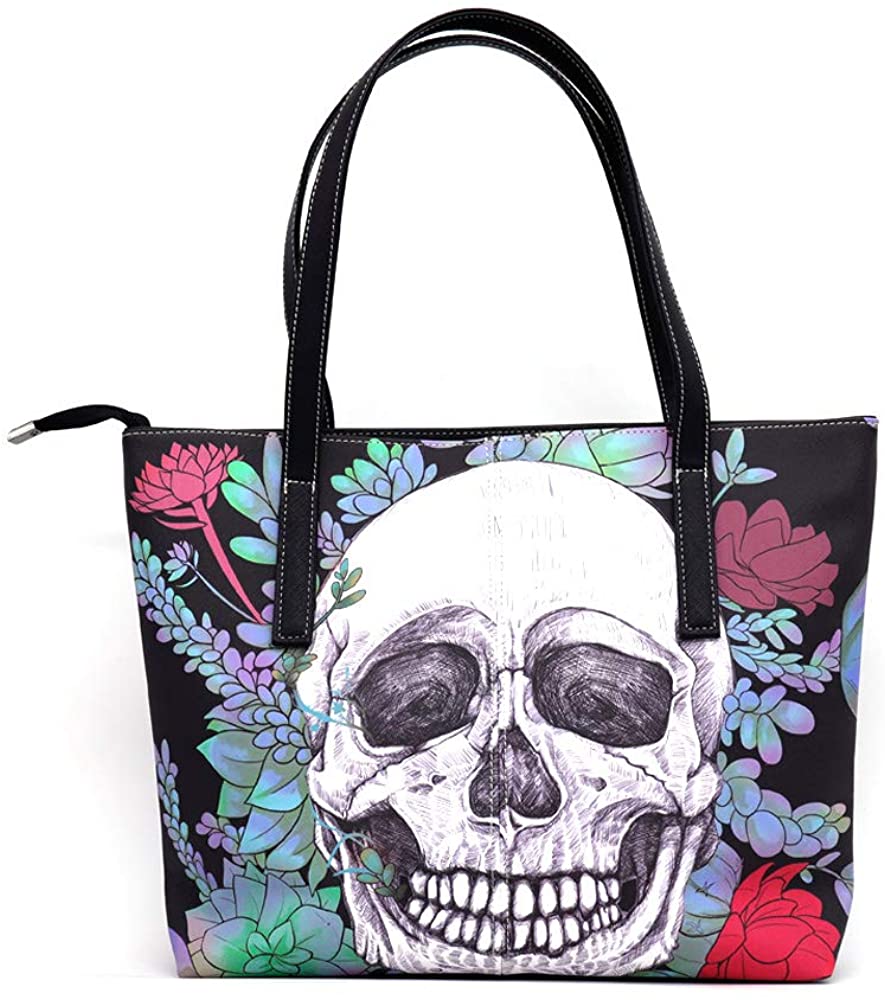 Price:$35.98    VividHome Women Shoulder Bag Skull Heads Pattern Satchel Handbag Tote Bags Large Ladies Zippered Purse  Clothing