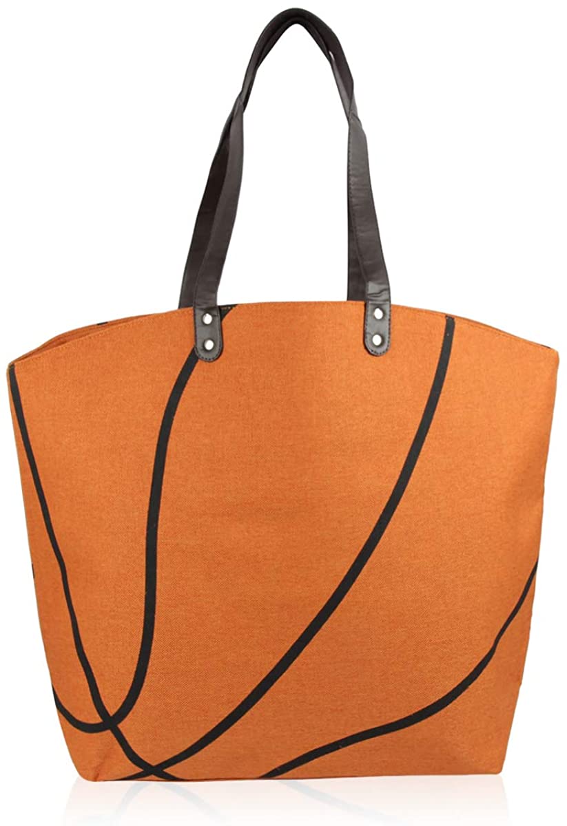 Price:$15.99    Sports Game Team Large Fabric Tote Bag - Basketball, Softball, Football, Baseball, Varsity Gym Shoulder Handbag (Basketball)  Clothing