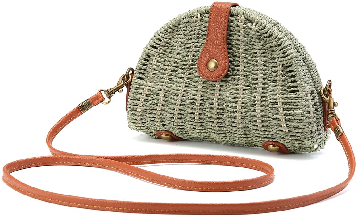Price:$0.00    Crossbody Straw Bag, JOSEKO Womens Straw Handbag Shoulder Bag for Beach Travel and Everyday Use Green One_Size  Clothing